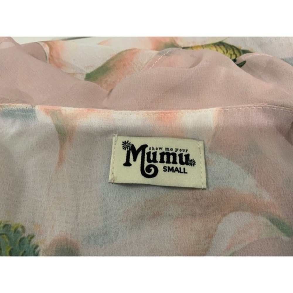 Show Me Your Mumu Pink Magnolia Floral Ruffle Wrap Mini Dress Small - Picture 4 of 17